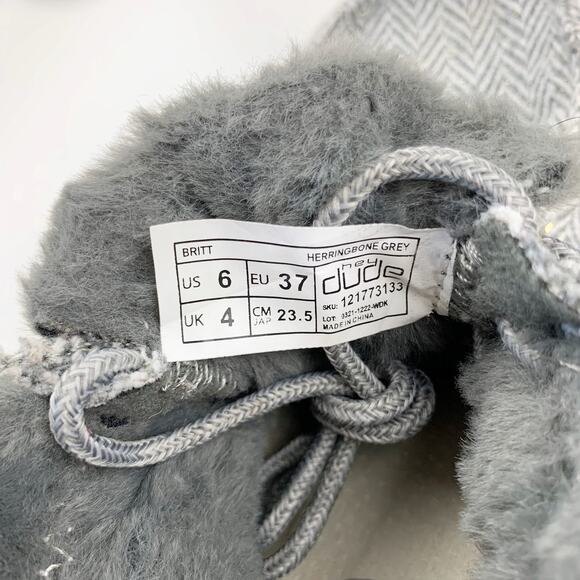 Hey Dude Britt Booties Shoes Grey Herringbone Wool Blend Faux Fur Women's 6 - Picture 7 of 13